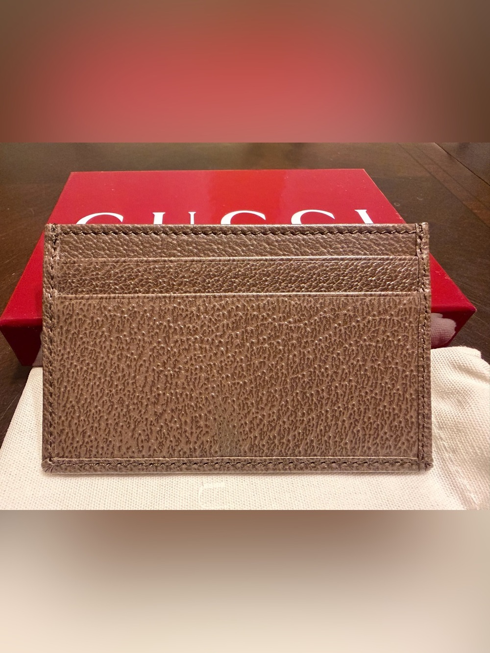 New Authentic Gucci GG Supreme Logo Card Case Wallet Brown Blue Leather - Picture 5 of 10